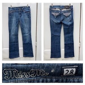 Miss Me Thick Stitch Boot Cut Denim Jeans Women 28 Rhinestone Sparkly jewels